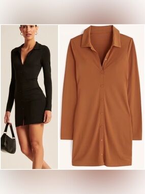 Abercrombie And Fitch Burnt Orange Slinky Knit Button Down Dress S